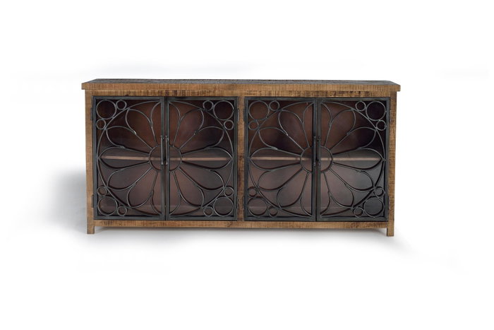 GINER Y COLOMER Buffet de 4 portes en bois de manguier et métal noir